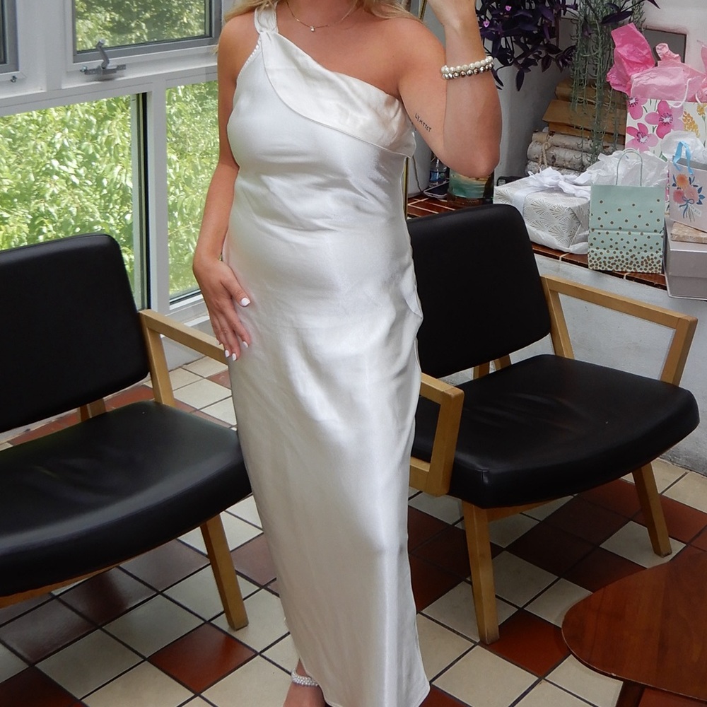 Lulu’s Naima White Stain One Shoulder Midi Dress - Picture 7 of 7